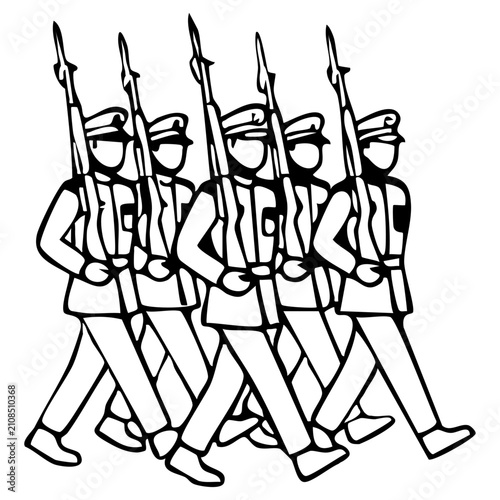 Bild auf Leinwand Ceremonial Foot Drill Marching Line Art Vector Illustration