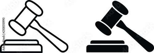 Obraz na płótnie Gavel icon set, judge auction hammer collection featuring flat court tribunal sy