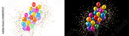 Balloons create a colorful celebration arrangement featuring PNG, Transparent and Black Background Versions for festive event decorations