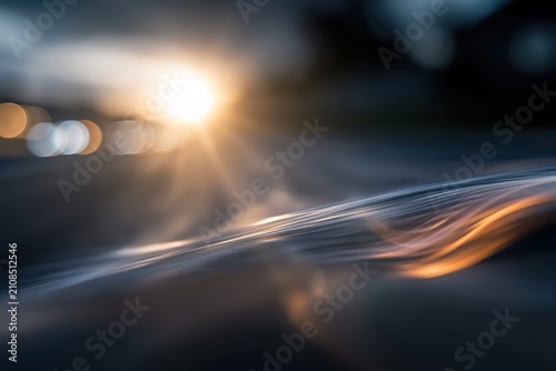 Bokeh Lights and Blurred Motion in Dark Night Sky