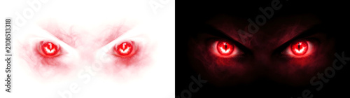 Картината върху платно Demon glowing red eyes staring menacingly with slit pupils surrounded by dark sm