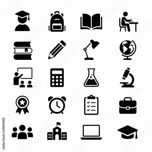 Billede på lærred Comprehensive collection of essential school education and learning icons for ac