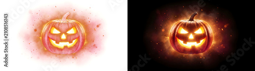 Pumpkin creates glowing Halloween jack o lantern with PNG, Transparent and Black Background Versions for spooky seasonal graphics
