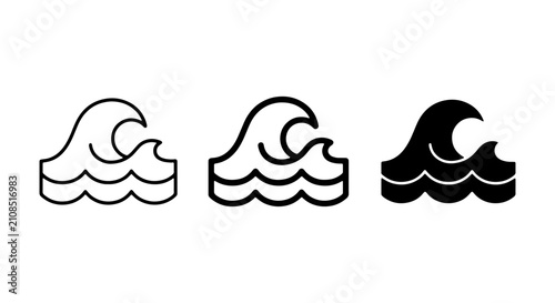 Quadro su tela Ocean Wave Icons Set, Simple Marine Water Symbols, Coastal Sea Ripple Graphics,