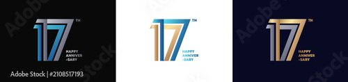 Tableau sur toile 17th happy anniversary typography logo set with modern gradient design on black,