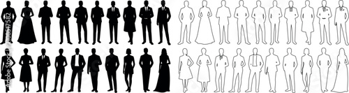 Bild auf Leinwand Collection of diverse male and female silhouette and outline figures representin