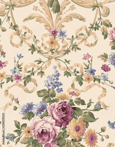 seamless pattern with multi color flowers