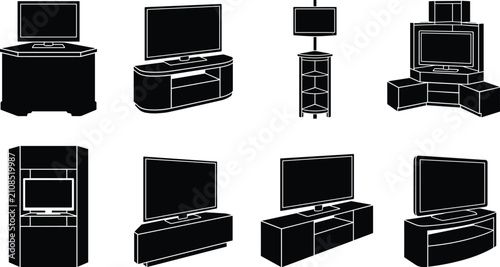 Black Television and Media Console Silhouette Collection with TV Stands, Cabinets and Entertainment Centers