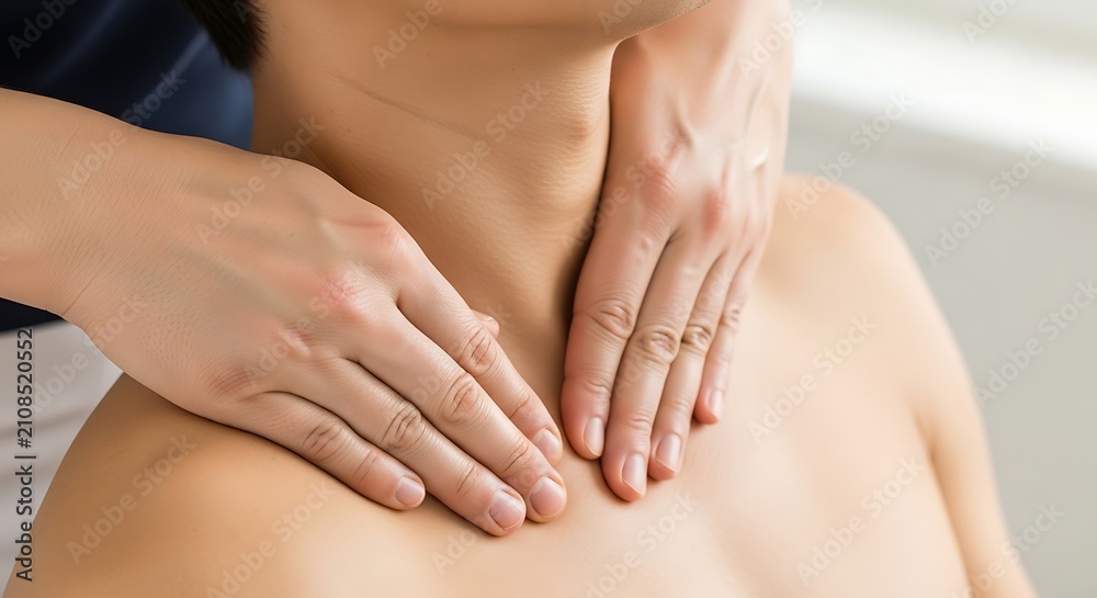Fototapeta premium Professional neck massage for pain relief, therapeutic manual therapy on cervical spine, osteopathic treatment for stiff neck and shoulder tension