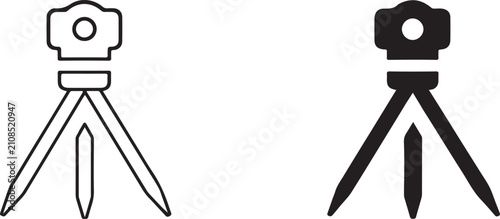 Geodetic Level Icon Black Silhouette and Outline.