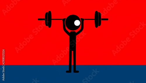 Stick figure lifting a heavy barbell overhead during a weightlifting exercise.