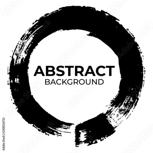 Black round paint brush stroke, Abstract background, vector realistic oil or acrylic paint stripe circle trace design