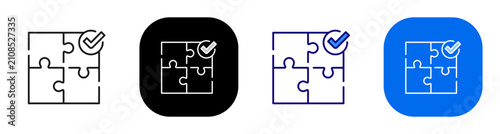Obraz na płótnie Puzzle check mark for solved challenge completion validation and integration