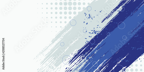 Horizontal abstract banner design with sporty blue grunge and halftone vector shape