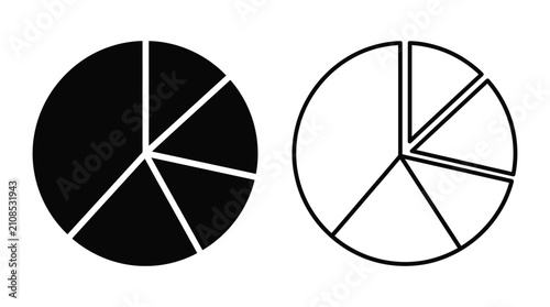 Konstfotografi Pie chart silhouettes with six segments black and white line art