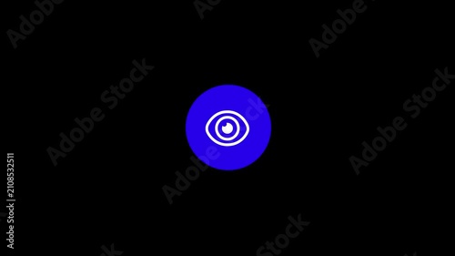 Minimalist eye icon animation on blue circle, digital vision and surveillance concept, motion graphic for security and privacy interface