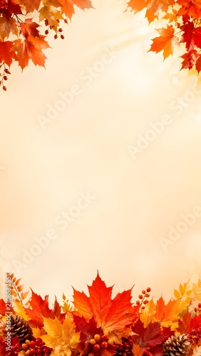 Thanksgiving autumn maple leaves frame festive fall border with copy space