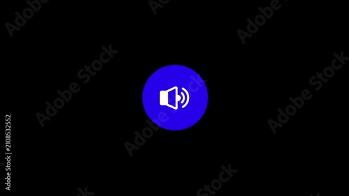 Minimalist speaker icon animation, blue circular volume button on black background, modern audio sound symbol for interface design