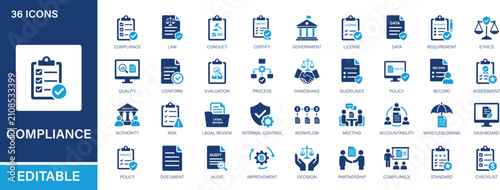Fotografija Compliance and Corporate Governance 36 editable solid icon set