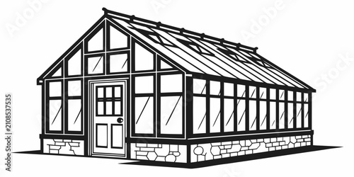 Принти на полотні Black and white greenhouse silhouette isolated on white background, black silhou