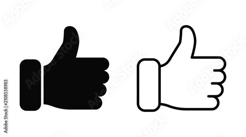 Bild auf Leinwand Thumbs Up Icons Black Filled And Outline Style On White Background