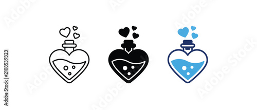 Fotografie Love potion bottle icon, heart elixir magic symbol, romantic liquid flask sign, valentine poison glass graphic