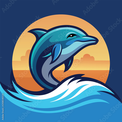 A mascot logo angry for a  dolphin jumping 