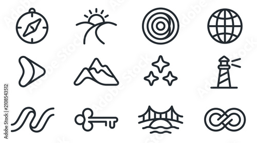 Obraz na płótnie Travel and exploration line icons set on white background