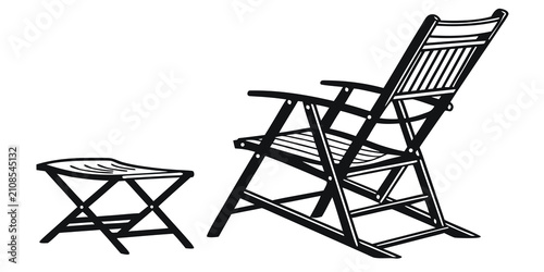Black folding chair silhouette isolated on white background