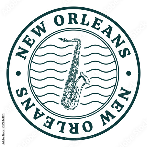 New Orleans Emblem With Saxophone And Wavy Lines Vector Illustration