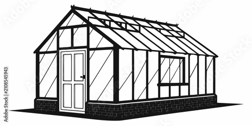 Cuadro en lienzo Black greenhouse silhouette isolated on white background, black silhouette green