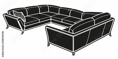 Foto Black l-shaped sectional sofa with recliners, isolated on white background, blac
