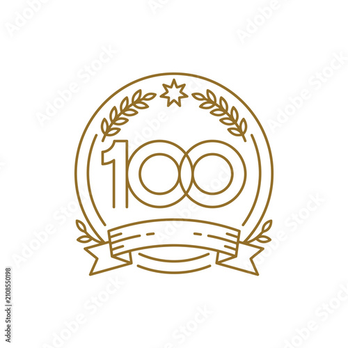 Bild auf Leinwand Minimalist gold 100th anniversary line art emblem.