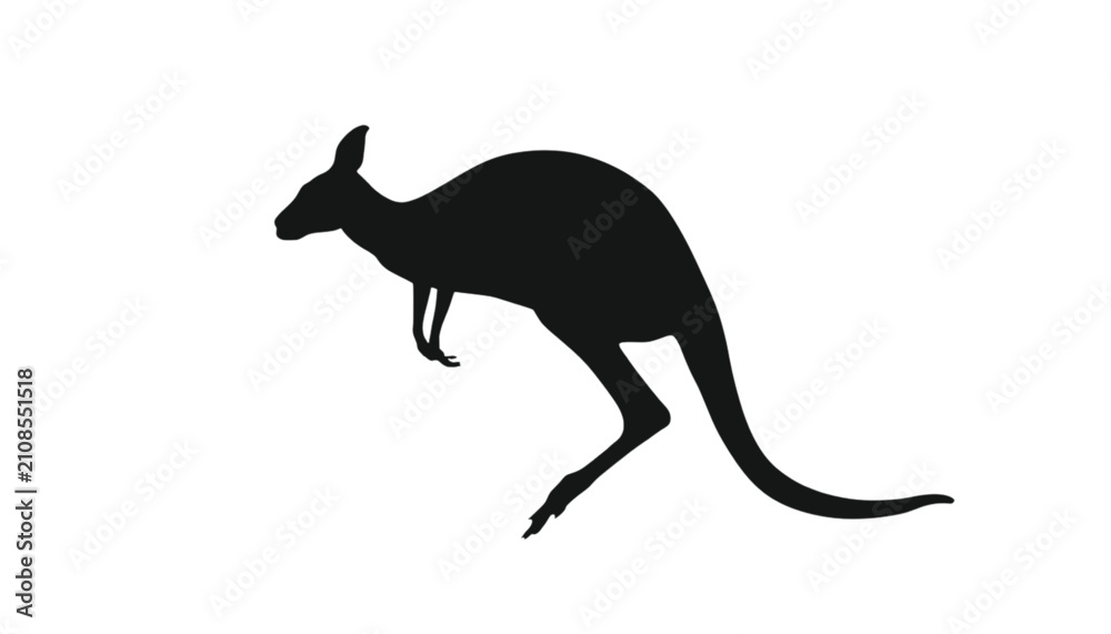 Fototapeta premium Kangaroo silhouette stands in a dynamic jumping pose isolated on a bright white background to create a striking visual element suitable for branding or educational materials needing clear imagery.