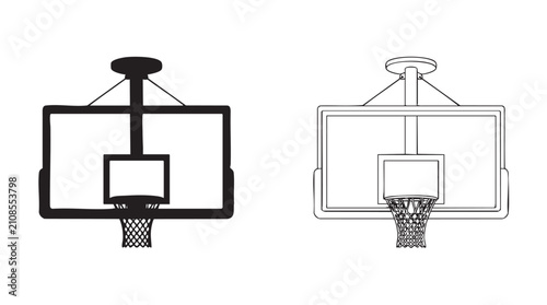basketball backboard with hoop vector silhouette with line art pair icon