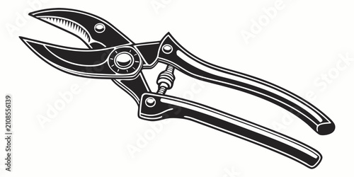 Obraz na płótnie Black pruning shears silhouette isolated on white background, garden shears cutt