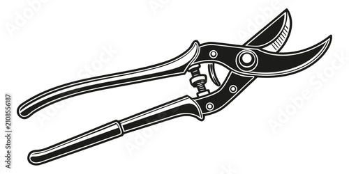Bild auf Leinwand Black pruning shears with serrated blades, isolated on white background secateur