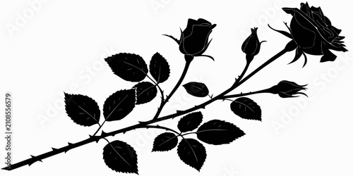 Vászonkép Black rose petals silhouette collection, isolated dark petals