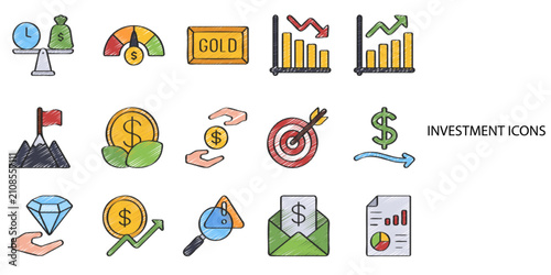 Set of 15 outline device icons. Investment line icons set. Vector illustration.