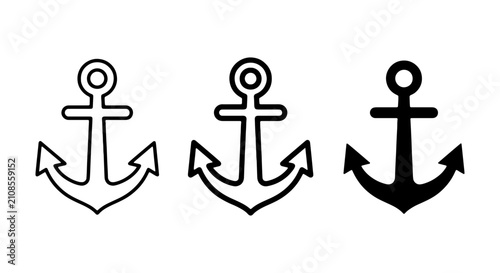 Nautical anchor icon set, marine symbol vector, sea travel and maritime adventure graphic resource