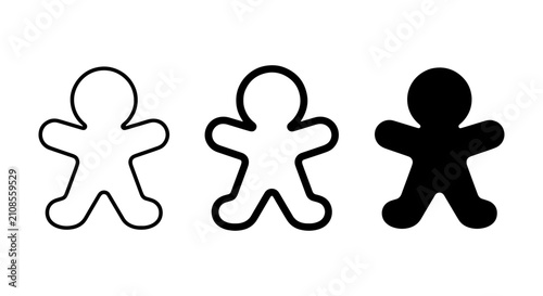 Gingerbread Man Icons, Cookie Shapes, Festive Holiday Vector Graphics, Simple Christmas Characters