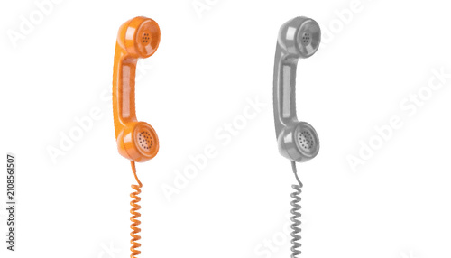 Quadro su tela Two Vintage Telephone Receivers with Curly Cords in Halftone Style Isolated on W