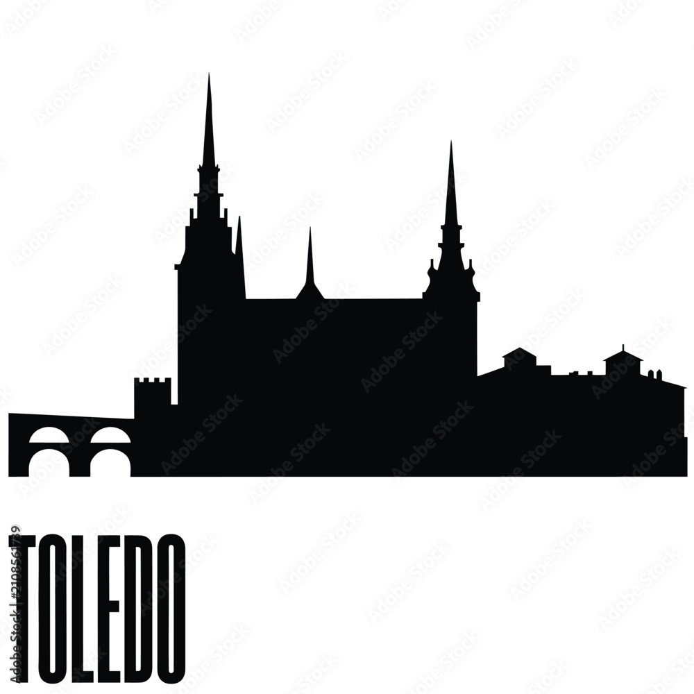 Fototapeta premium Toledo Cathedral Silhouette Against White Background architecture