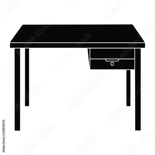 Modern office desk vector illustration with single drawer for storage on white background