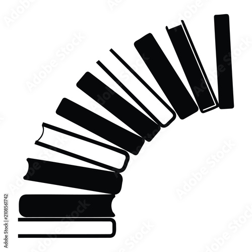 Stack of curved books icon flat black vector illustration for reading or library themes