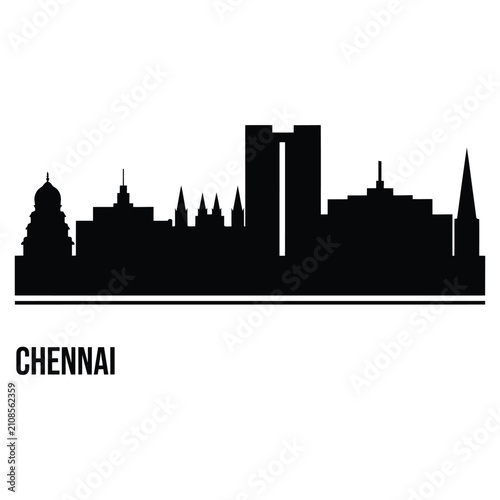 Chennai Skyline Silhouette Against White Background cityscape
