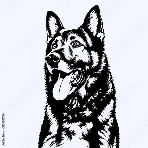 German Shepherd Dog Portrait Vector Illustration Detailed Black Silhouette Loyal Working Dog Head Isolated