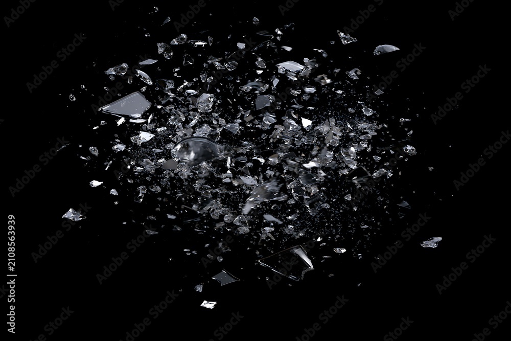 Obraz premium Pile of broken glass shards scattered on a dark surface