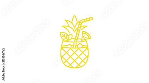 Yellow pineapple cocktail line art icon