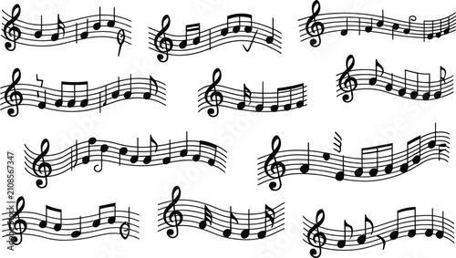 Schilderij op canvas Elegant musical note silhouettes a collection of melodic lines for composers and